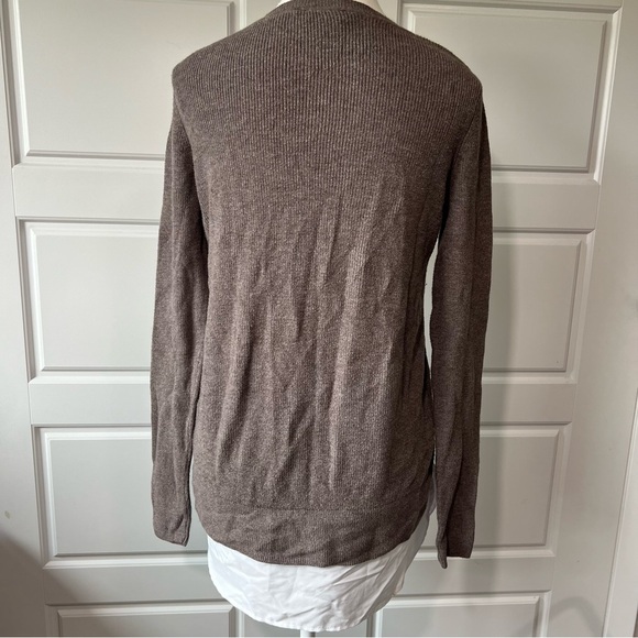 Lace Accent Top Long Sleeve Layered Look Brown Sweater - Picture 4 of 6